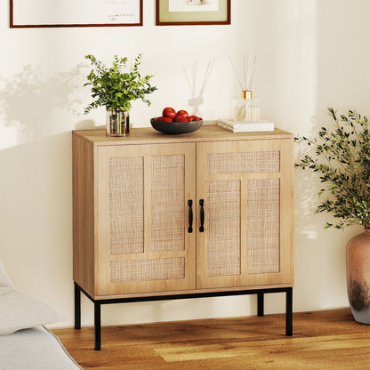 Rattan Storage Cabinet with 3-Position Adjustable Shelf for Kitchen-Natural