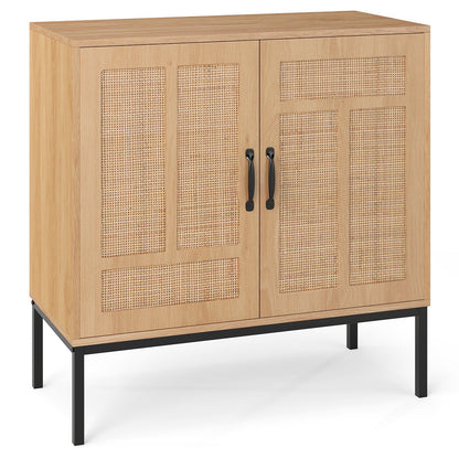 Rattan Storage Cabinet with 3-Position Adjustable Shelf for Kitchen-Natural