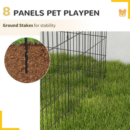 PawHut 8 Panel DIY Dog Pen with Door for Dogs, Small Animals, Indoor/Outdoor Use, 61cm High