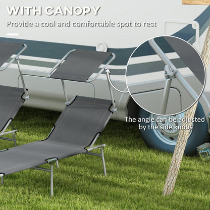 Outdoor Foldable Sun Lounger Set of 2 Reclining  Chair With Angle Adjust Sun Shade Awning for Beach, Garden, Patio, Grey