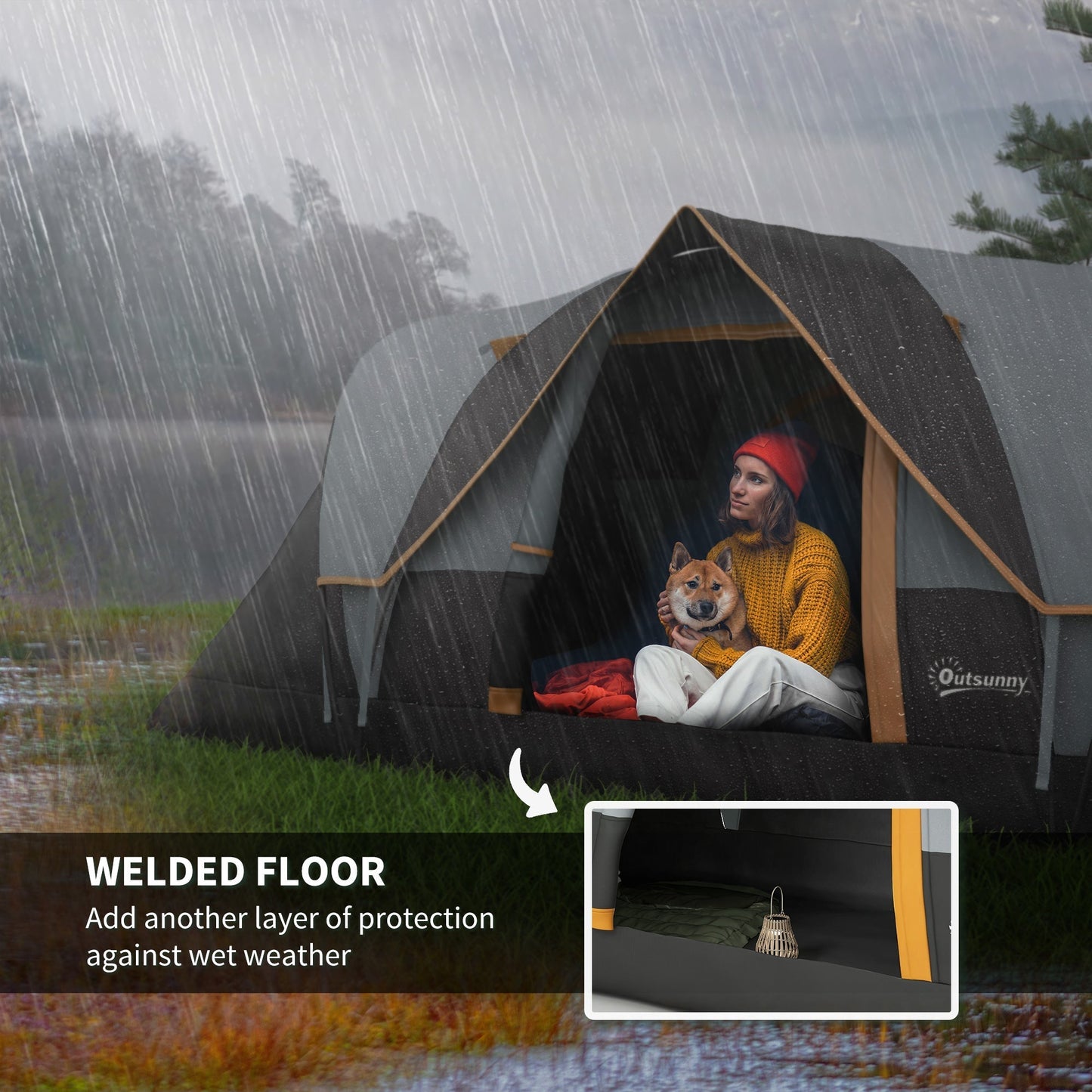 Outsunny 5-6 Man Dome Camping Tent - Light Grey and Black