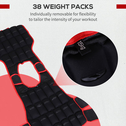 HOMCOM Outsunny 15kg Weight Vest Adjustable Exercise Workout w/ 36 Weights Padding Easy Use Cardio Running Fitness Black Red