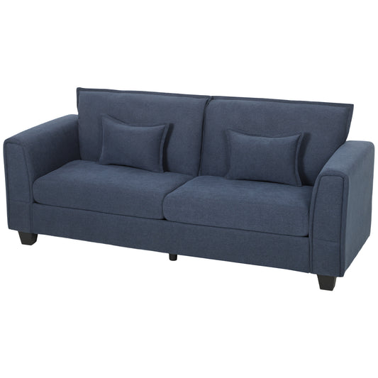 HOMCOM 3 Seater Sofa, Linen Upholstered Sofa Couch with Spring Cushions, Thick Padding, Wide Padded Armrests, Dark Blue