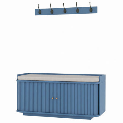 HOMCOM Hallway Storage Unit, Hallway Furniture Set with Shoe Storage Cabinet and 5 Hooks Coat Rack, Blue