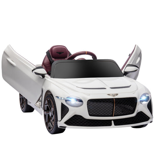 سيارة كهربائية للأطفال من HOMCOM Bentley Bacalar مرخصة بقوة 12 فولت، مع جهاز تحكم عن بعد، باللون الأبيض