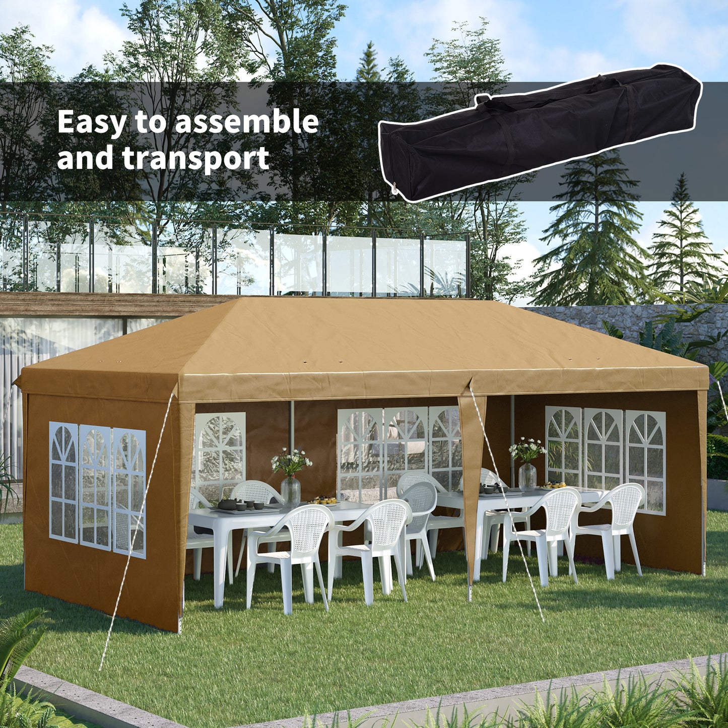 Altana Outsunny 3 x 6m Pop-Up, ze ścianami demontowalnymi - Khaki