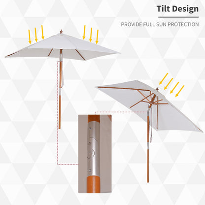 Outsunny 2m x 1.5m Patio Garden Parasol Sun Umbrella Sunshade Canopy Outdoor Backyard Furniture Fir Wooden Pole 6 Ribs Tilt Mechanism -  Cream White