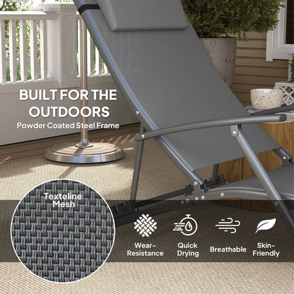 Outsunny Set of Two Adjustable Back Sun Loungers - Grey
