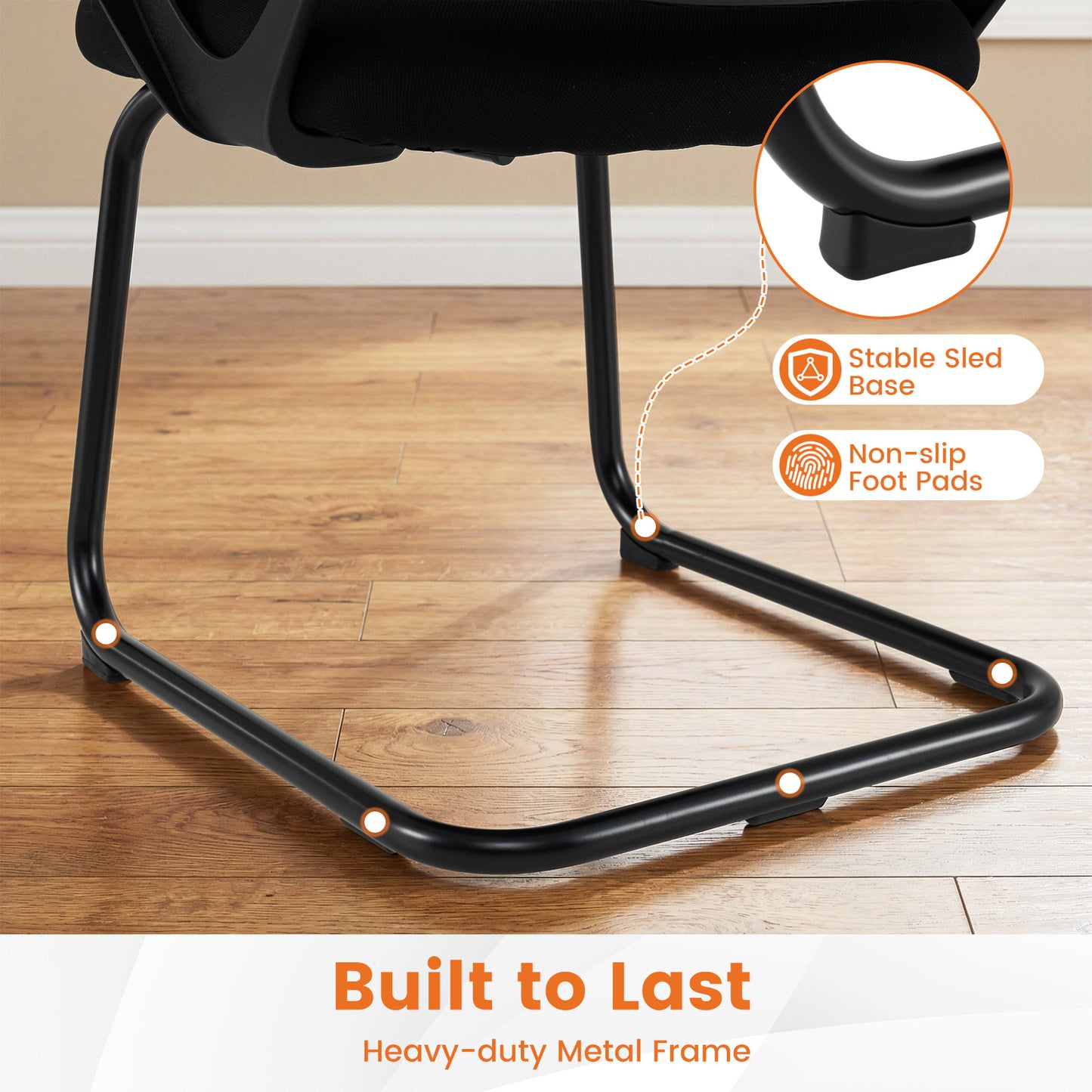 Reception Chairs Set of 4 with Breathable Mesh Back Storage-Black