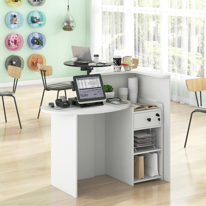 Reception Desk with Lockable Drawer and Adjustable Shelf for Office-White