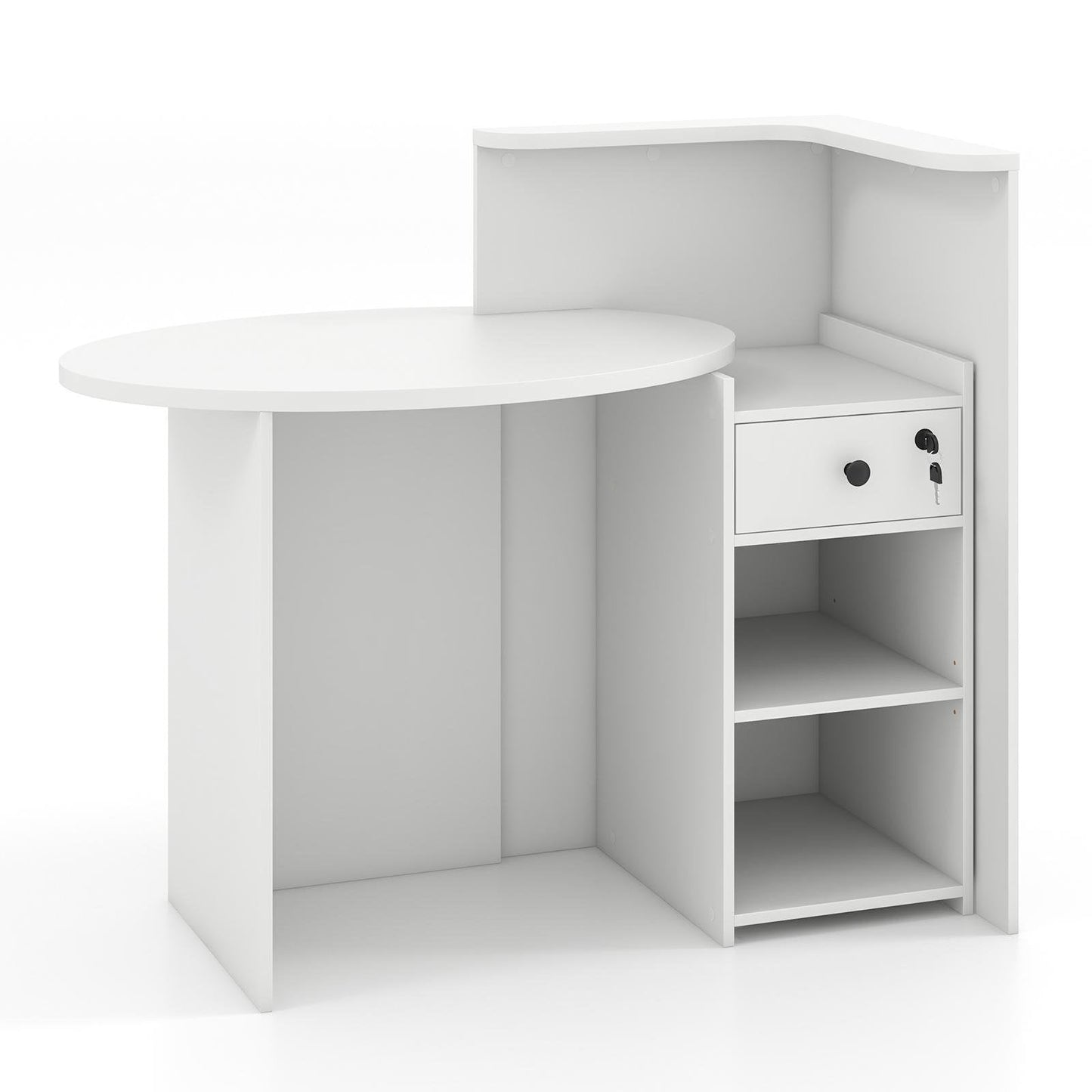 Reception Desk with Lockable Drawer and Adjustable Shelf for Office-White