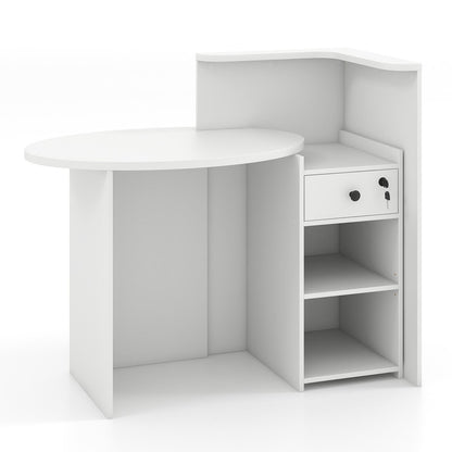 Reception Desk with Lockable Drawer and Adjustable Shelf for Office-White