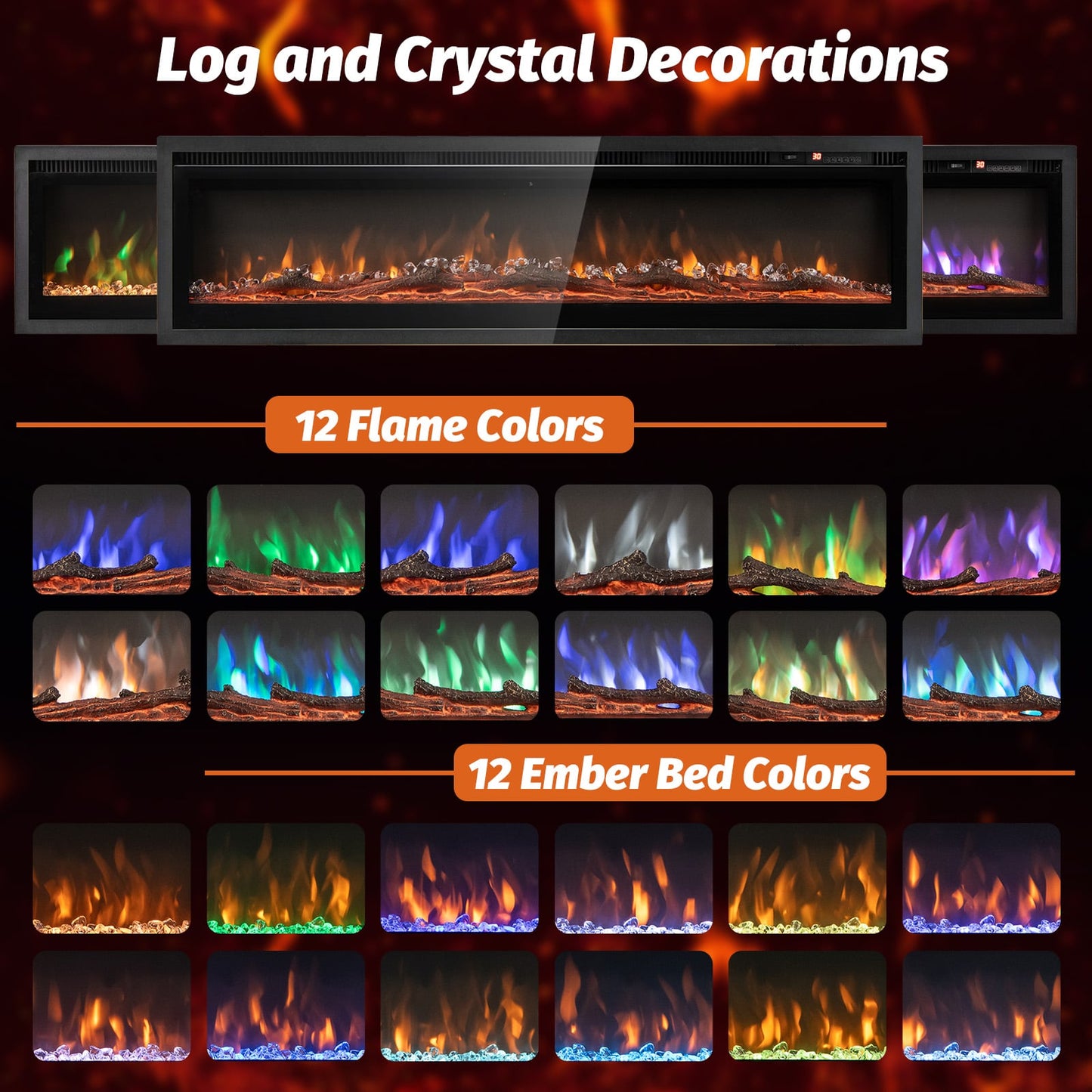 102/127 cm Wall Mounted Recessed Freestanding Electric Fireplace-Size 2