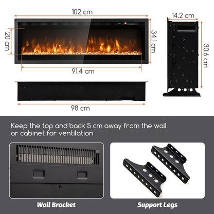 102/127 cm Wall Mounted Recessed Freestanding Electric Fireplace-Size 1