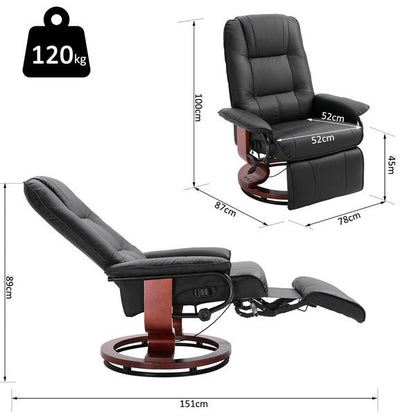 Recliner Chair, PU Leather, 78Wx87Dx100H Cm - Black