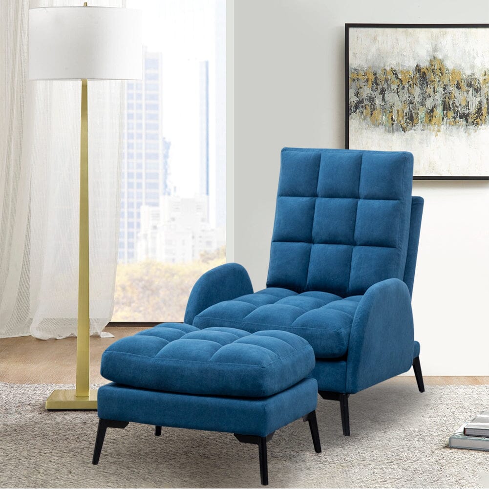 Upholstered Adjustable Backrest Velvet Sleeper Recliner Come with Ottoman