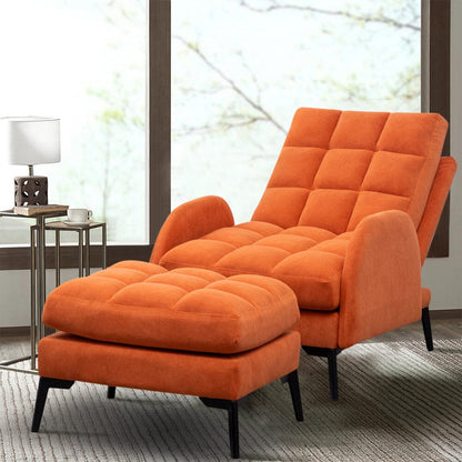 Upholstered Adjustable Backrest Velvet Sleeper Recliner Come with Ottoman