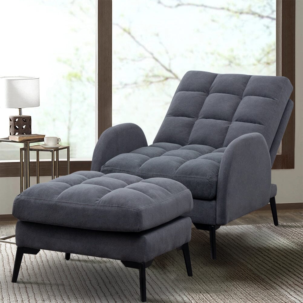 Upholstered Adjustable Backrest Velvet Sleeper Recliner Come with Ottoman