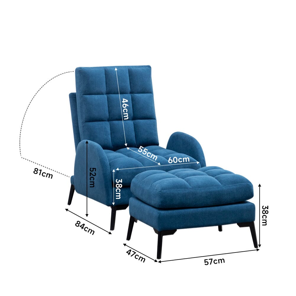 Upholstered Adjustable Backrest Velvet Sleeper Recliner Come with Ottoman