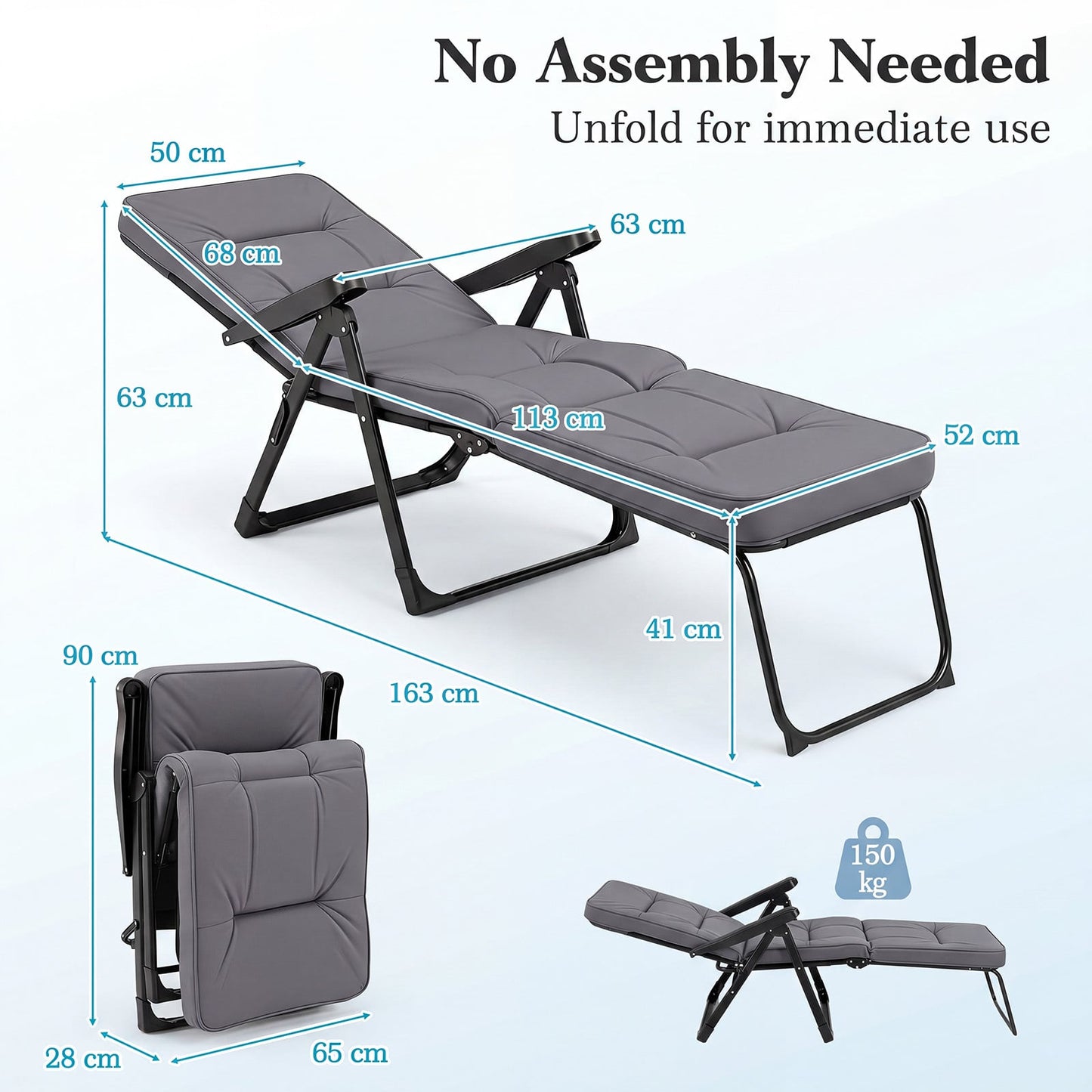 Reclining Relaxer Chair with Thick Padded Cushion for Patio-Grey