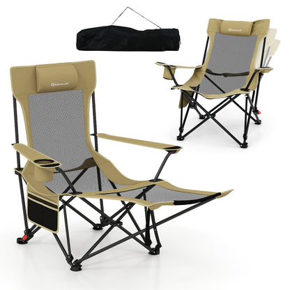 Reclining Camping Chair with Removable Footrest for Hiking Fishing-Green