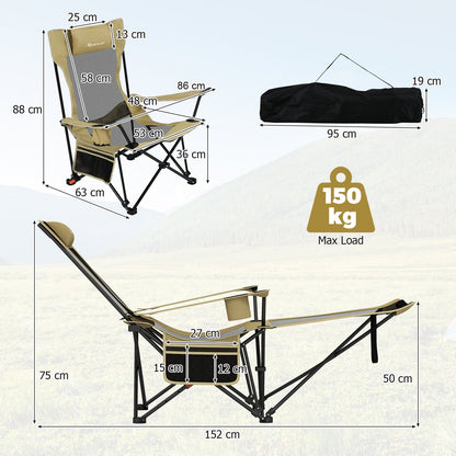 Reclining Camping Chair with Removable Footrest for Hiking Fishing-Green