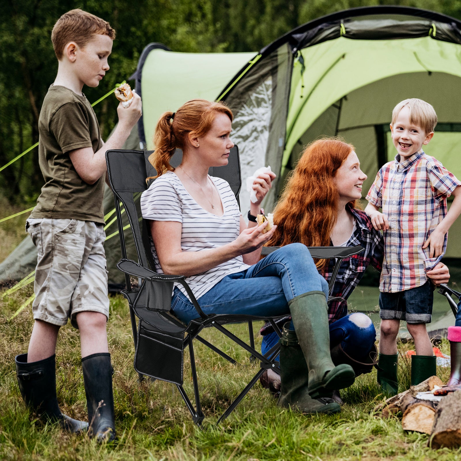 Reclining Camping Chair with Removable Footrest for Hiking Fishing-Grey