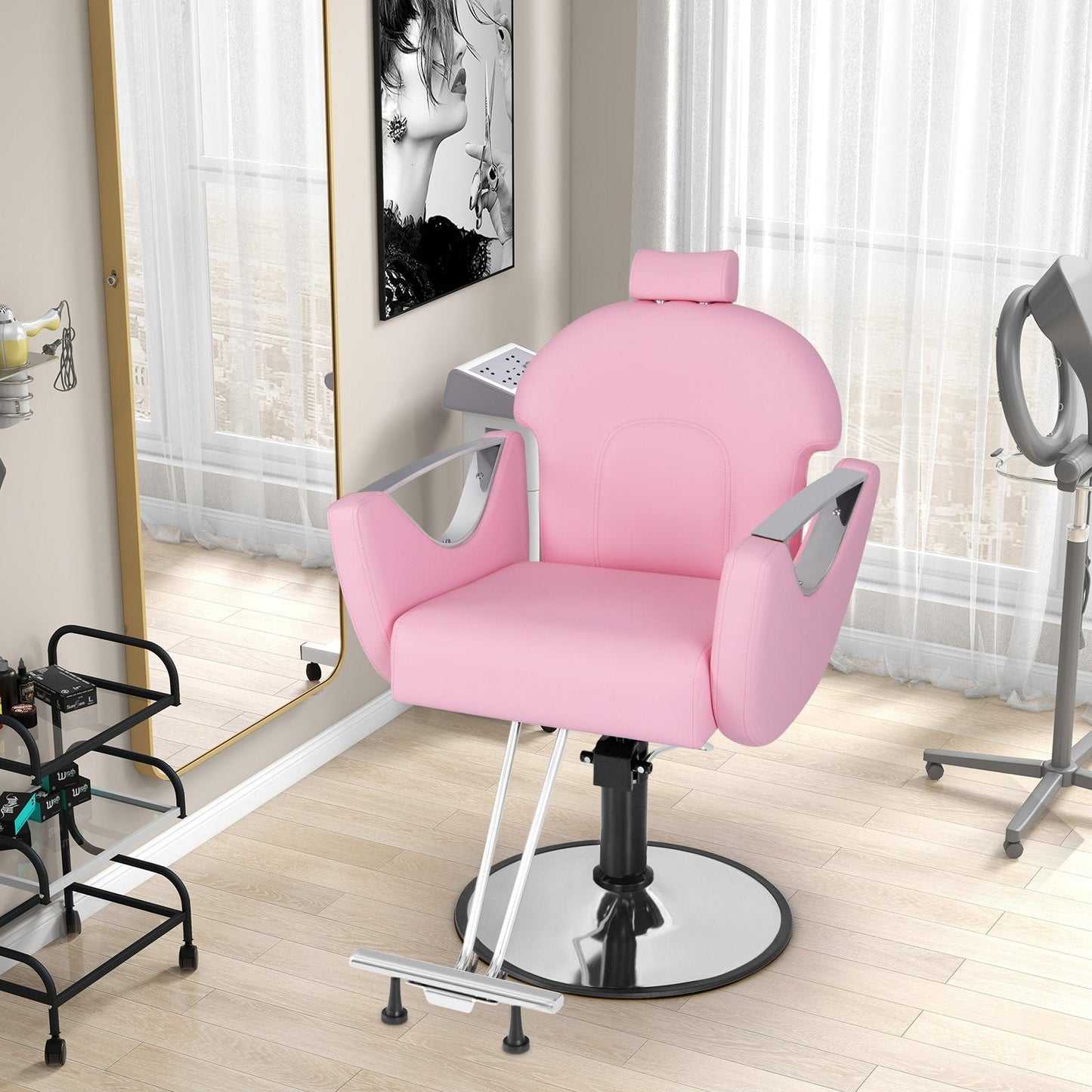 Reclining Salon Chair for Hair Stylist-Pink