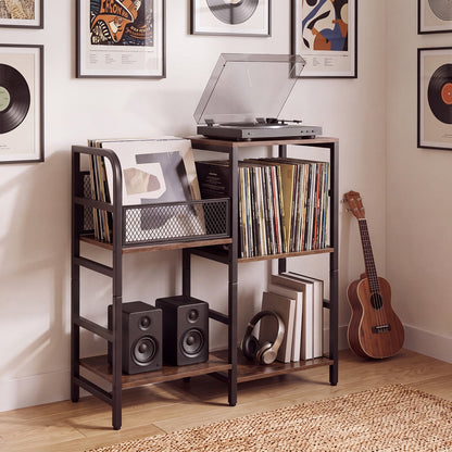 Record Player Stand Holds Up to 180-200 Albums with Vinyl Record Storage-Rustic Brown