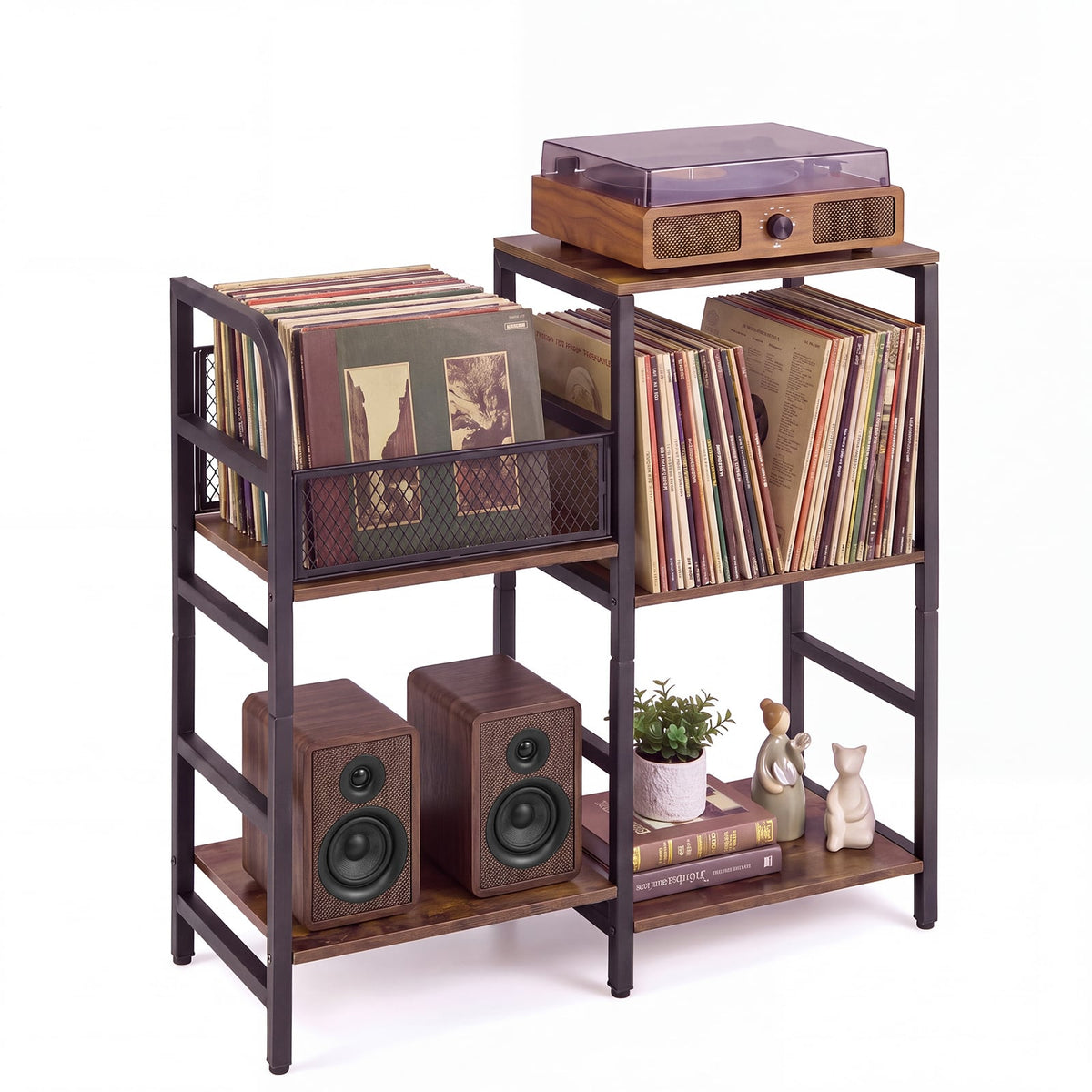 Record Player Stand Holds Up to 180-200 Albums with Vinyl Record Storage-Rustic Brown