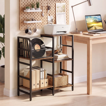 Record Player Stand Holds Up to 180-200 Albums with Vinyl Record Storage-Rustic Brown