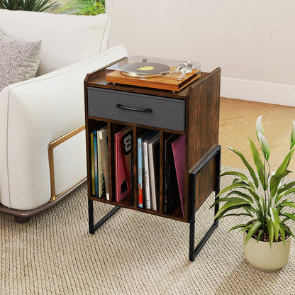Record Player Stand Turntable Stand with Drawer and Record Holder-Brown