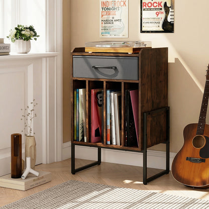 Record Player Stand Turntable Stand with Drawer and Record Holder-Brown