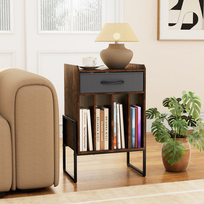 Record Player Stand Turntable Stand with Drawer and Record Holder-Brown