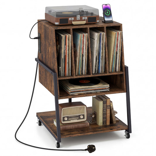 Record Player Stand with Charging Station Turntable Stand with Vinyl Storage Holder-Rustic Brown