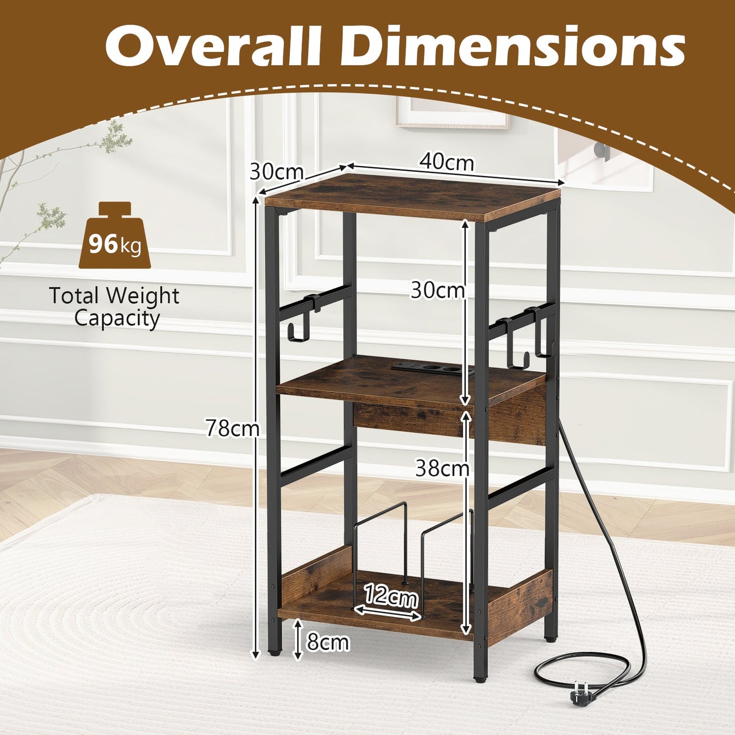 Record Player Stand with Charging Station and Vinyl Storage Holder for Living Room-Brown