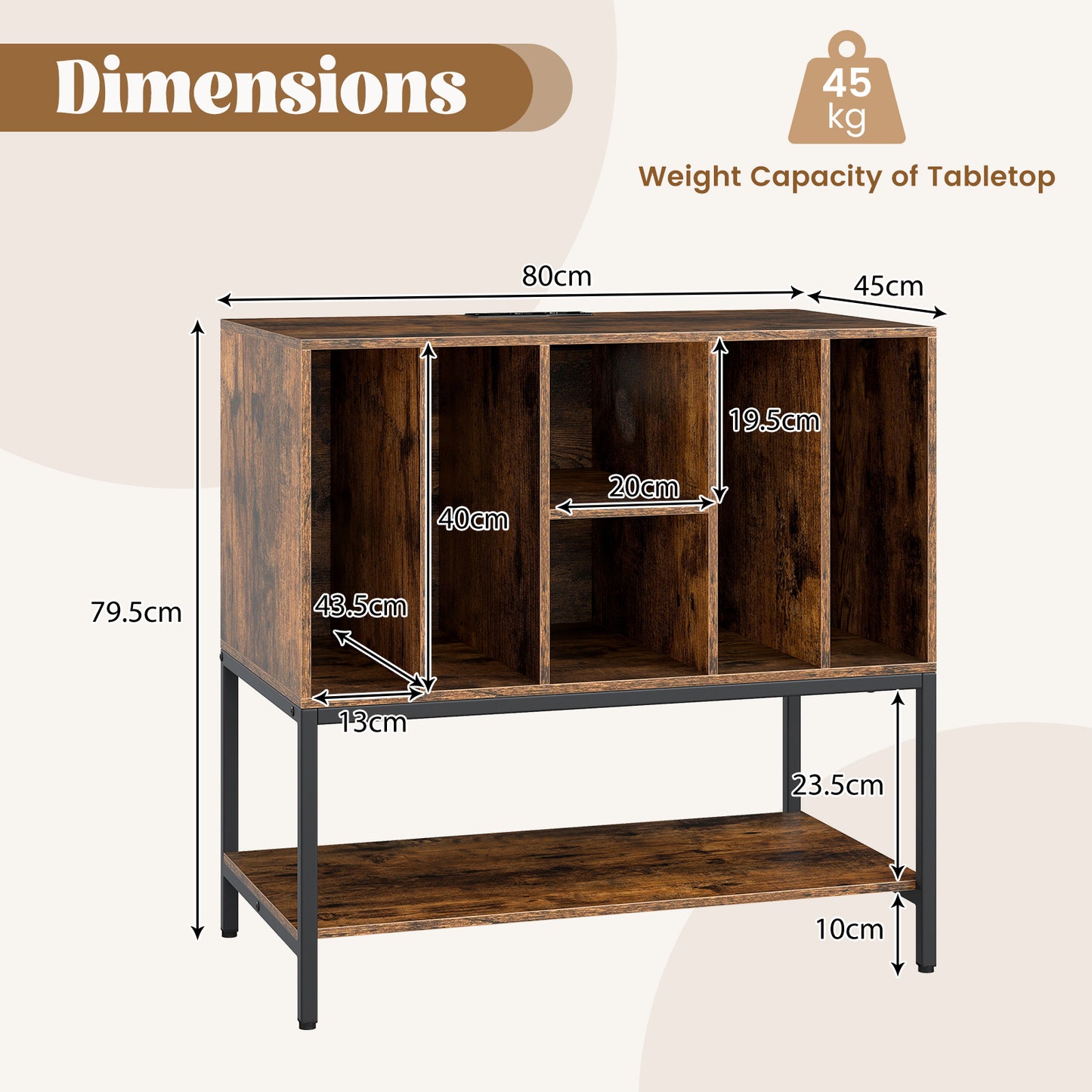 Record Player Stand with Charging Station for Living Room-Rustic Brown