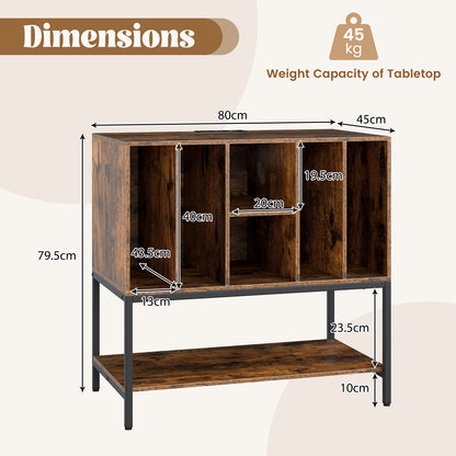 Record Player Stand with Charging Station for Living Room-Rustic Brown