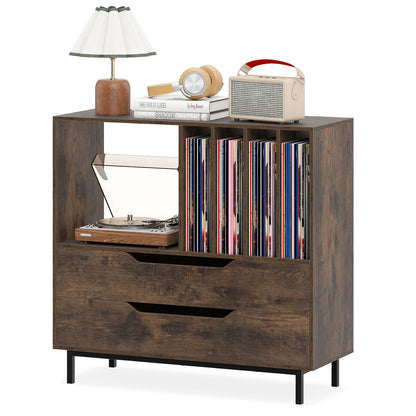 Record Player Stand Mid Century Turntable Stand with Open Compartment-Brown