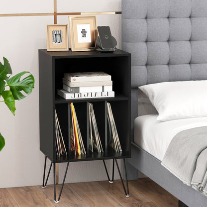 Record Player Stand 3-Tier Turntable Stand with Charging Station Vinyl Record Storage Table-Black