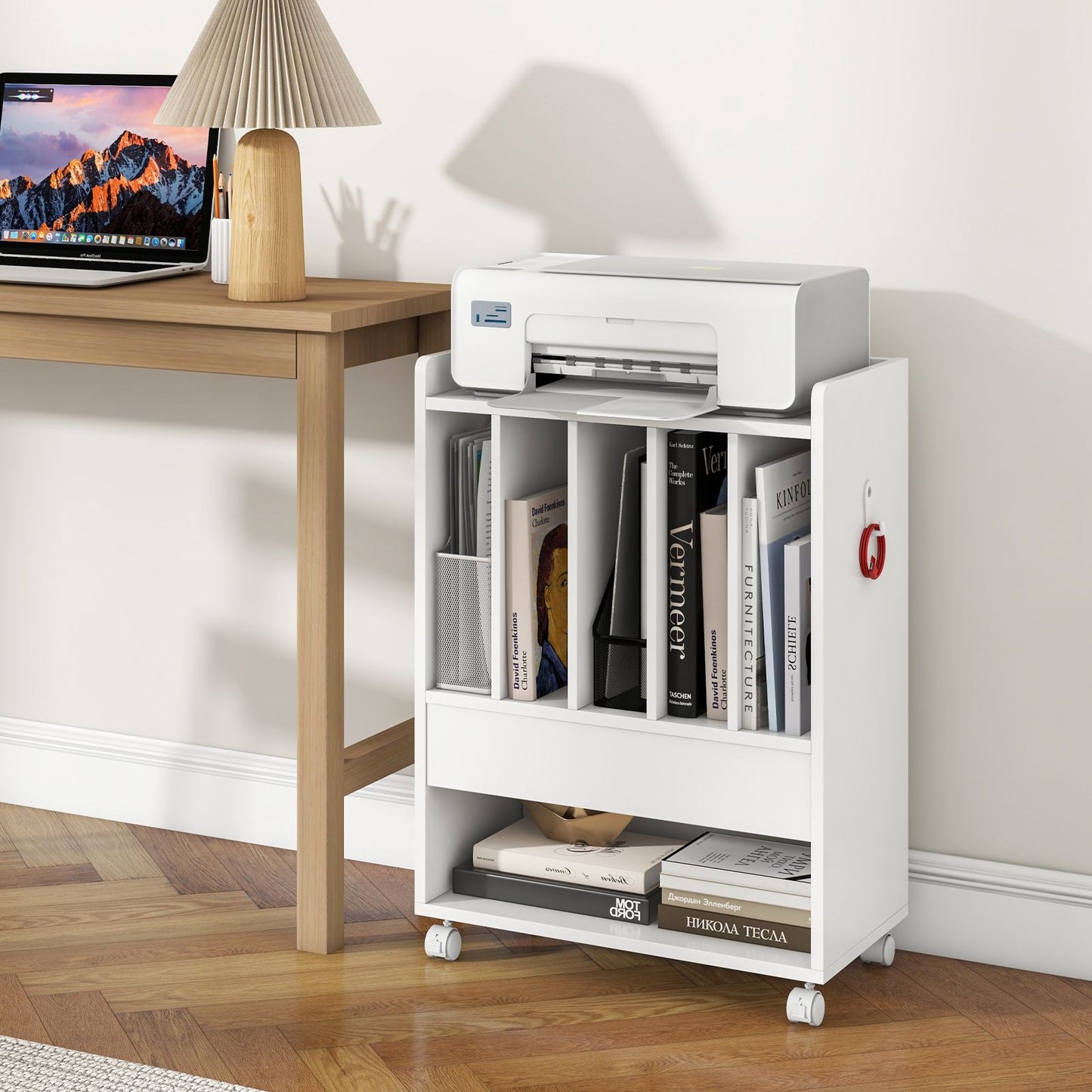 Rolling Record Player Stand with Drawer Hook and Lockable Wheels