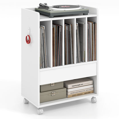 Rolling Record Player Stand with Drawer Hook and Lockable Wheels