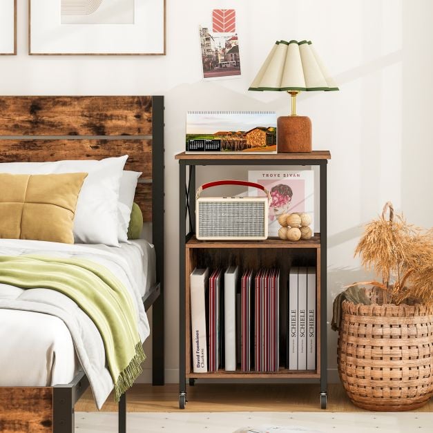 Record Player Stand with Built-in Charging Station-Brown