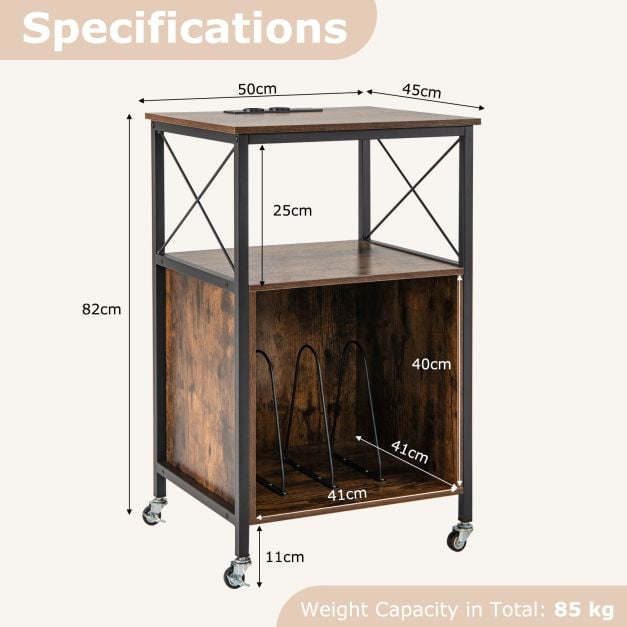 Record Player Stand with Built-in Charging Station-Brown