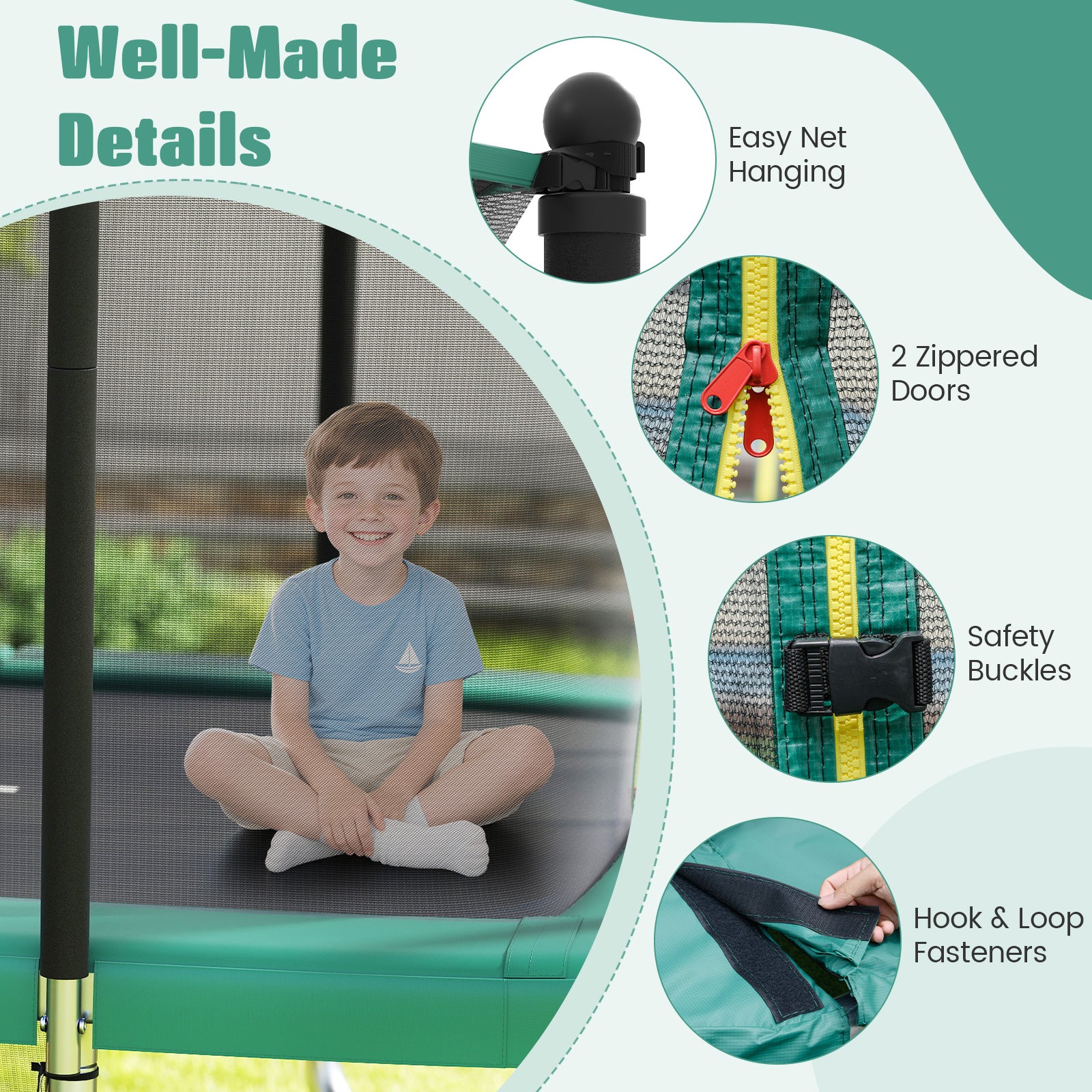 Rectangle Outdoor Trampoline 317 x 255 cm Backyard Trampoline-Green