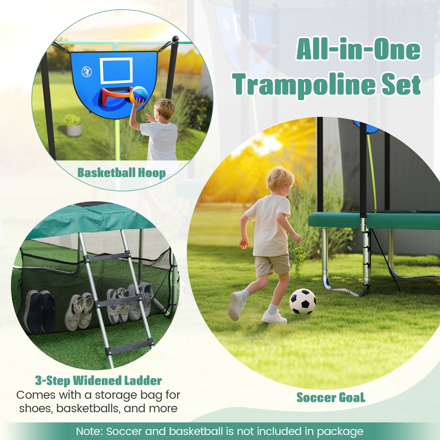 Rectangle Outdoor Trampoline 317 x 255 cm Backyard Trampoline-Green