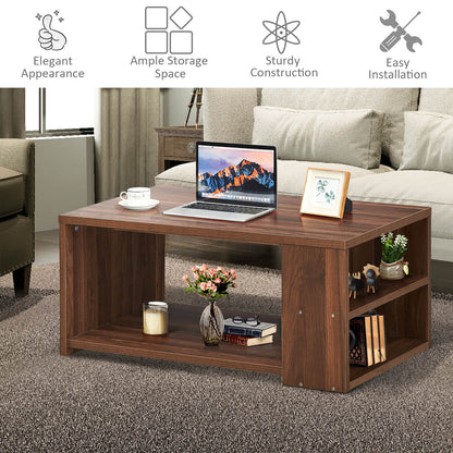Rectangle Coffee Table with Storage Shelf-Walnut