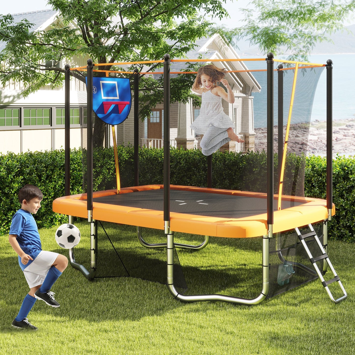 Rectangle Outdoor Trampoline 317 x 255 cm Backyard Trampoline-Orange