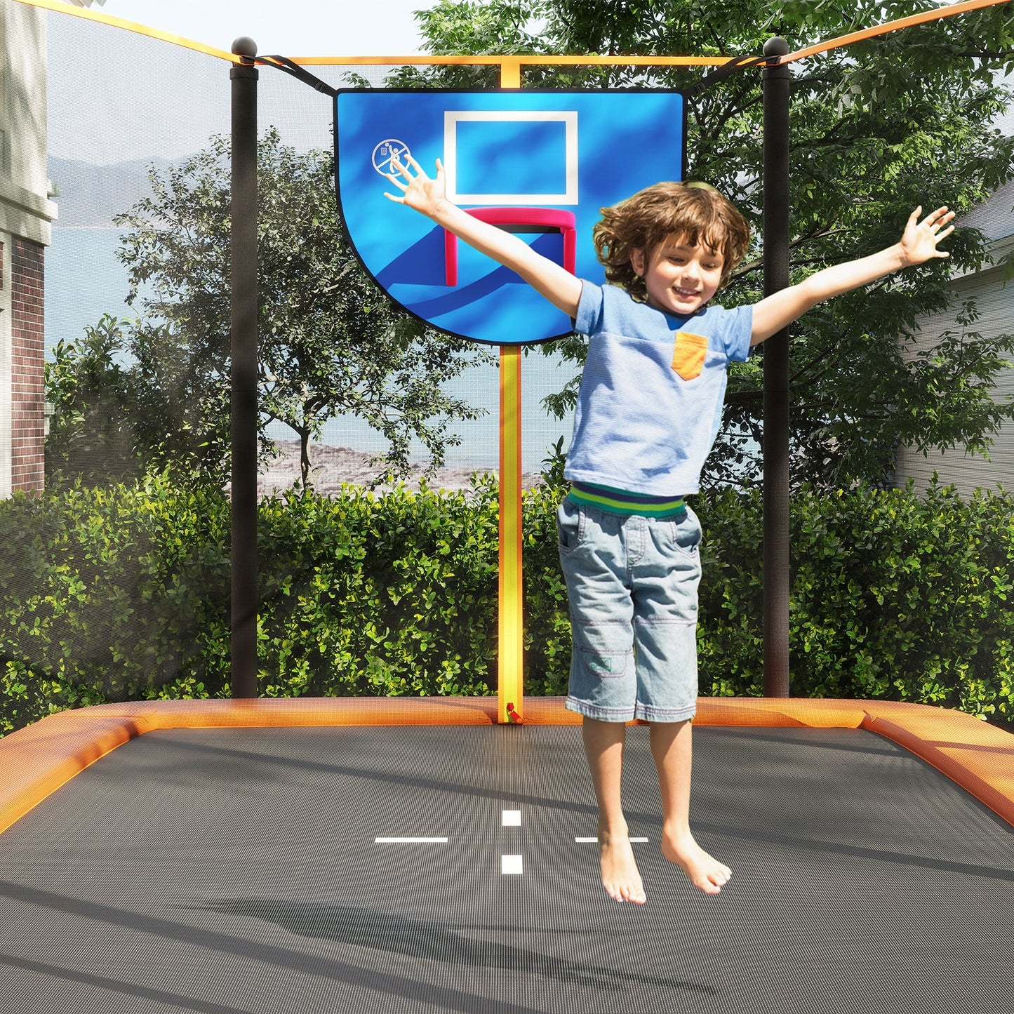 Rectangle Outdoor Trampoline 317 x 255 cm Backyard Trampoline-Orange