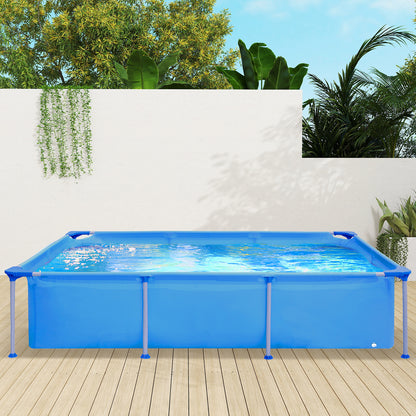 Rectangular Above Ground Swimming Pool Set with Filter Pump-Blue
